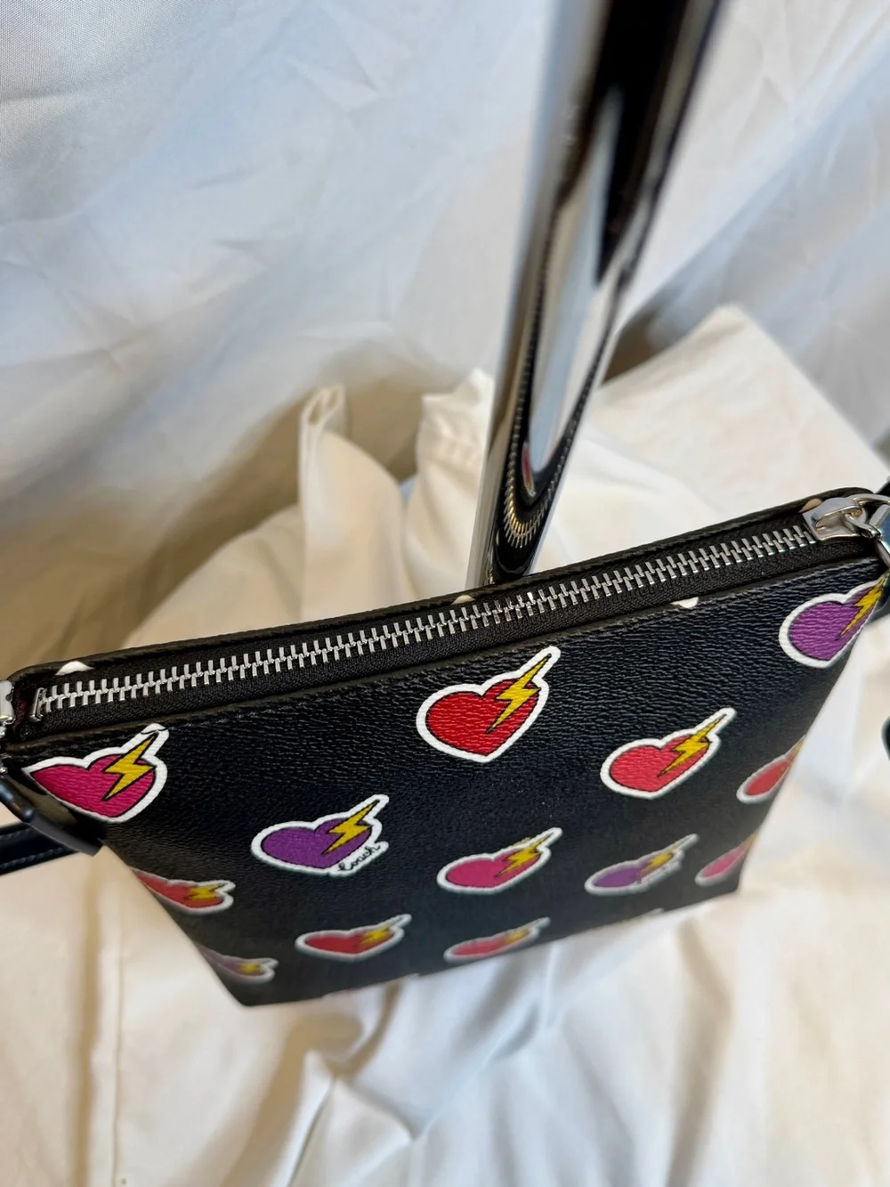 COACH Mini Rowan File Heart Lightning Bolt Canvas Leather Black Crossbody Bag